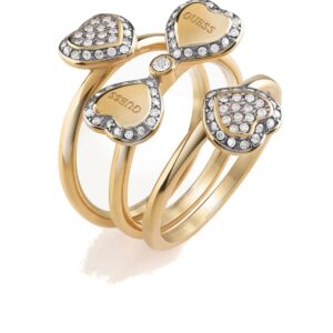 Guess Trojitý pozlacený prsten pro štěstí Fine Heart JUBR01428JWYG 56 mm