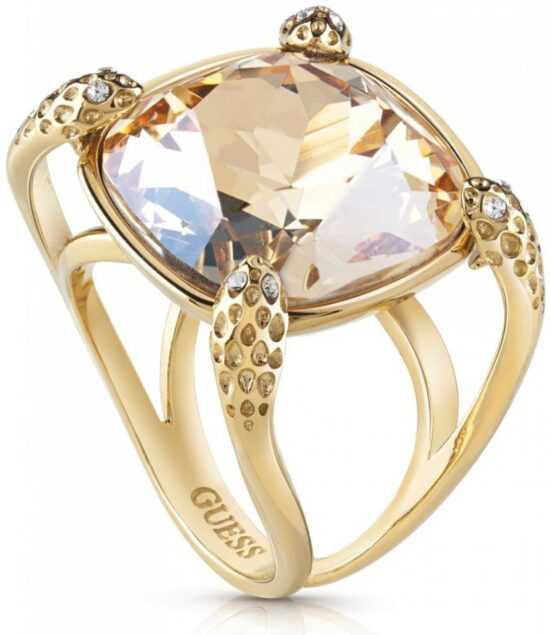 Guess Výrazný pozlacený prsten s krystaly UBR29024 56 mm